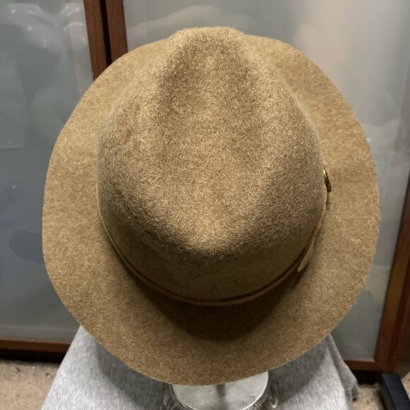 Frye Wool Leather Buckle Trim Felt Tall Crown Fedora Hat in Brown Tumbleweed M/L main image 7